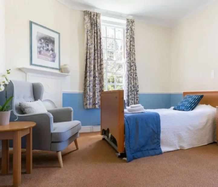 Comfortable resident bedroom at Aldringham Court nursing home in Leiston