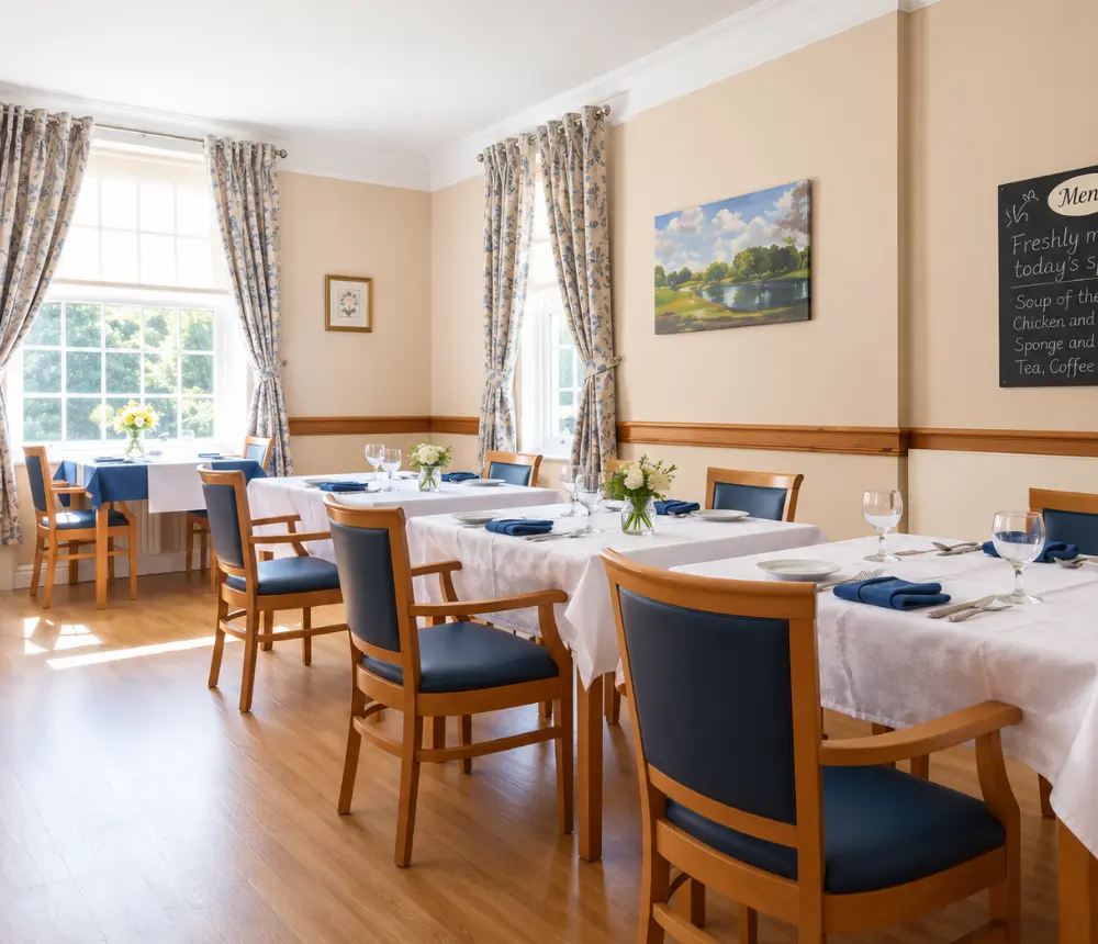 Dining room at Aldringham Court care home in Suffolk