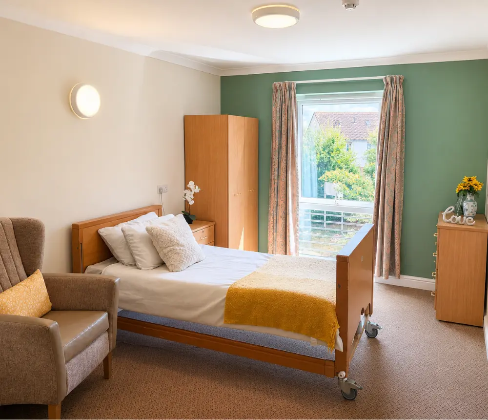 Comfortable bedroom at Avon Lodge Nursing Home in Kingswood, Bristol