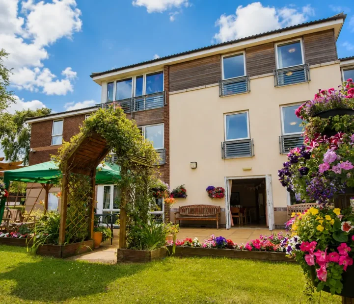 Colourful garden at Avon Lodge nursing and dementia care home in Kingswood, Bristol