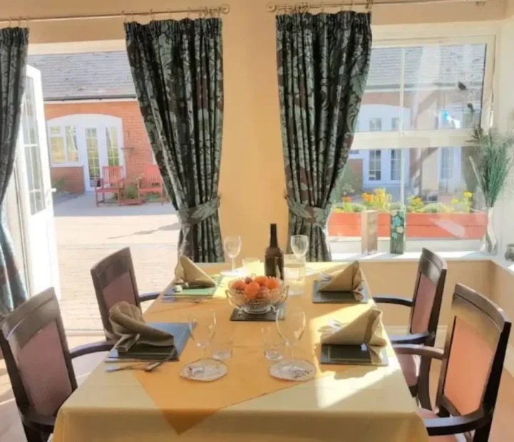 Dining area with courtyard access at Barking Hall nursing home