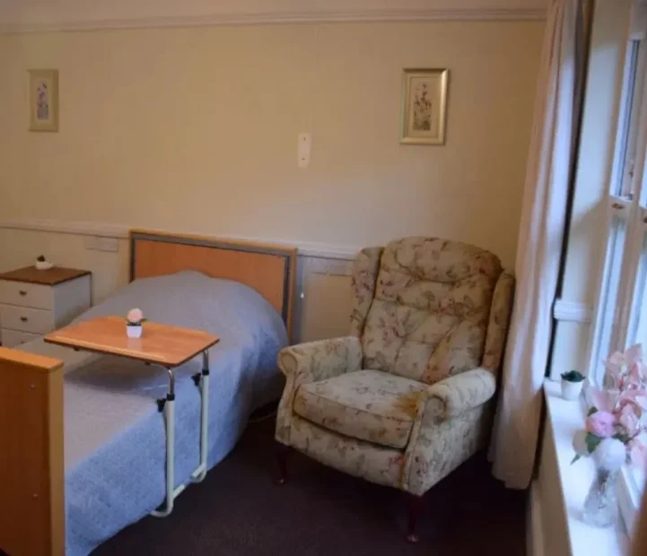 Cosy resident bedroom at Barking Hall nursing home in Suffolk
