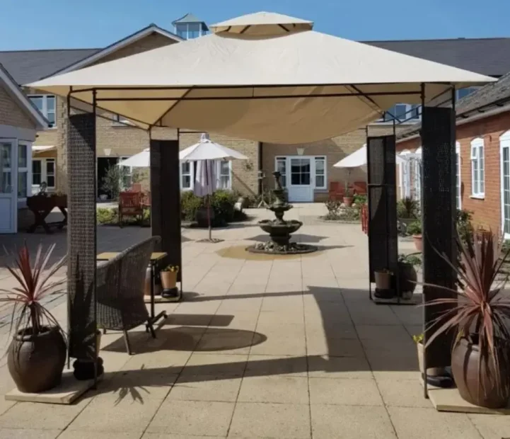 Landscaped courtyard at Barking Hall nursing home in Suffolk