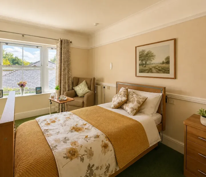 Comfortable bedroom at Barking Hall Nursing Home in Barking, Suffolk