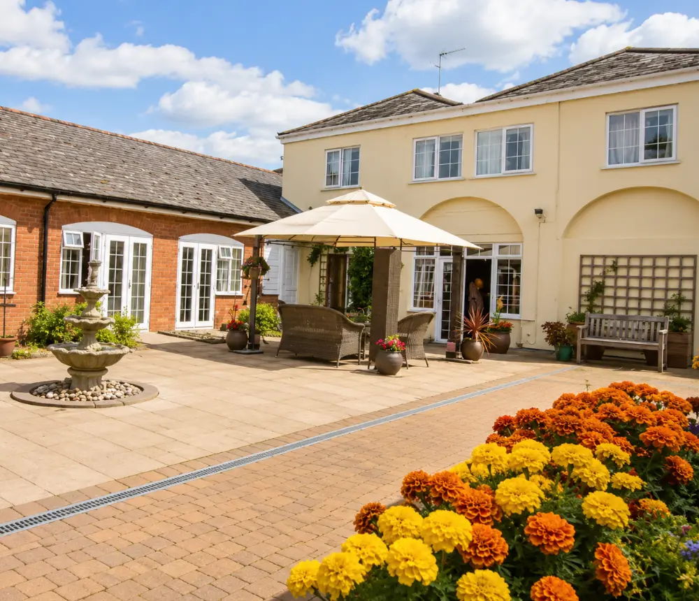 Courtyard garden at Barking Hall Nursing Home in Barking, Suffolk