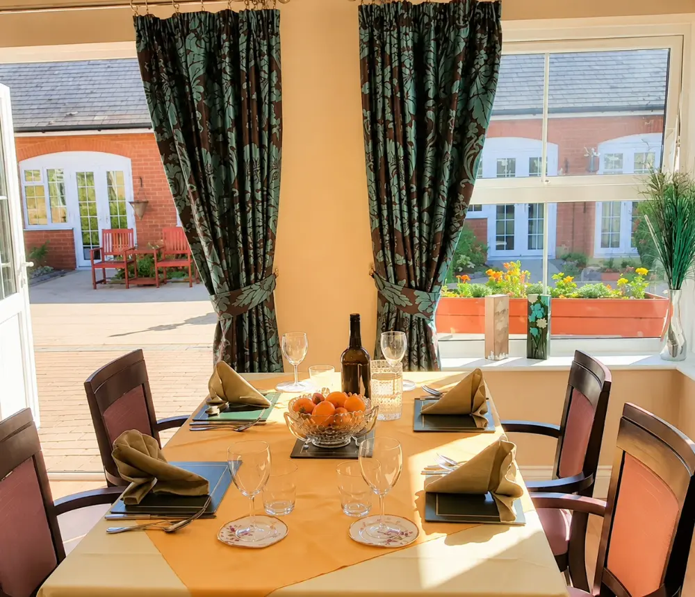 Bright dining room at Barking Hall Nursing Home in Barking, Suffolk