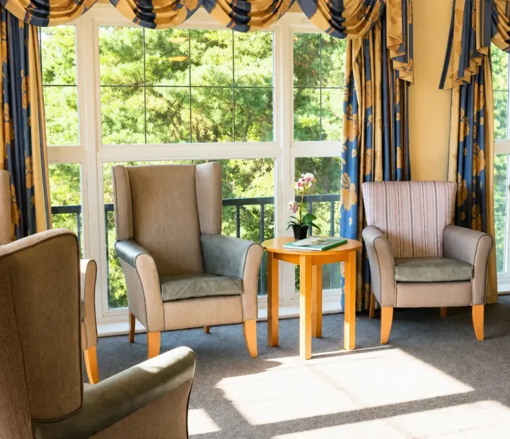 Bright lounge at Blandford Grange Care Home in Blandford Forum, Dorset