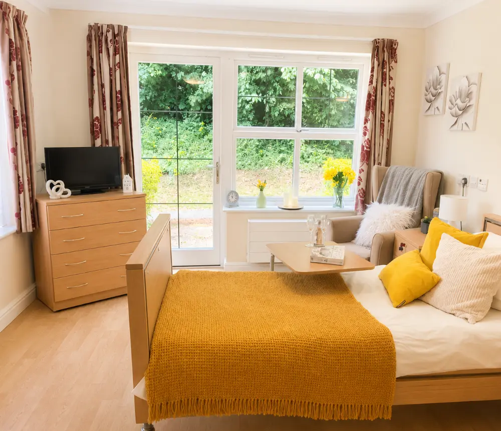 Bright bedroom at Blandford Grange Care Home in Blandford Forum, Dorset
