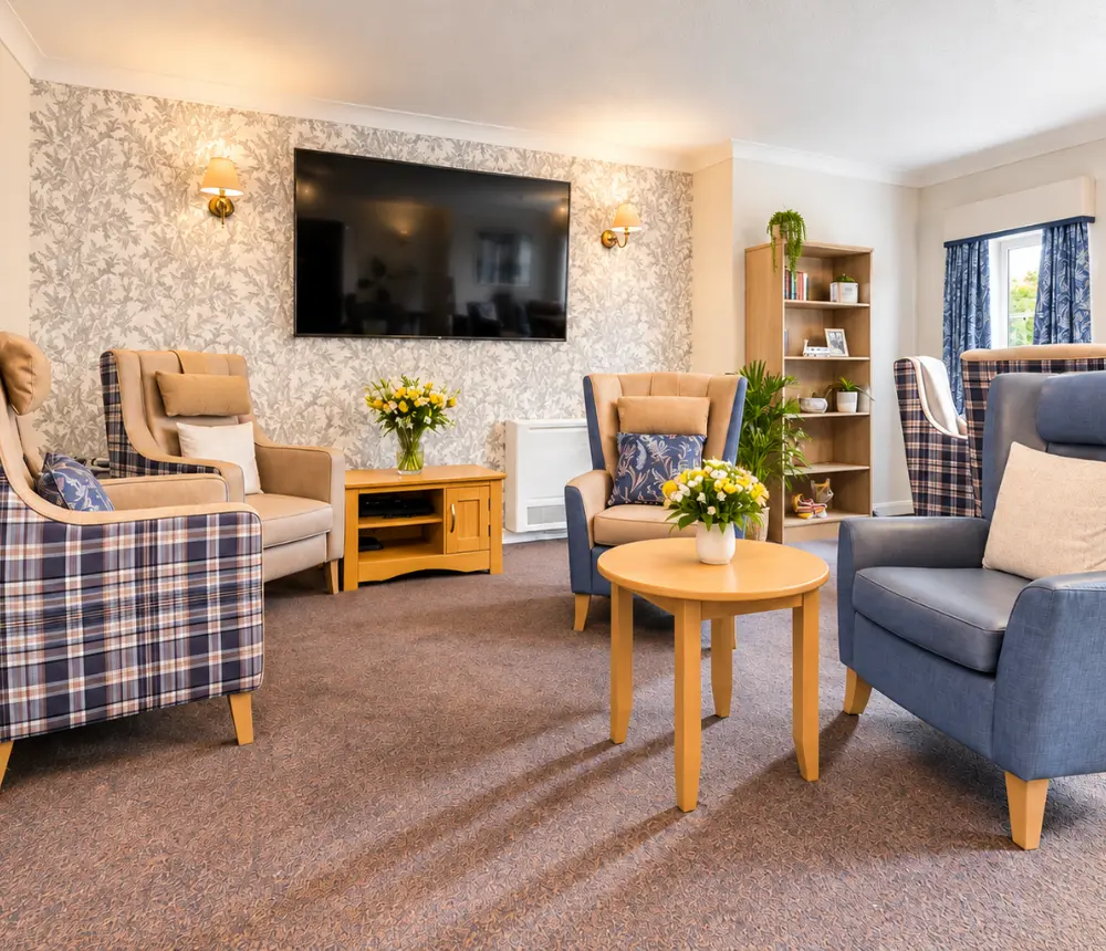 Comfortable communal lounge at Claremont House nursing home