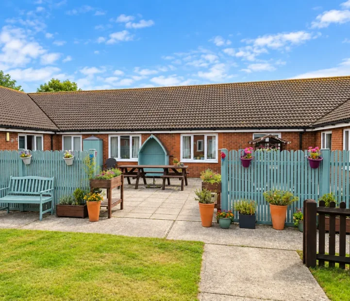 Courtyard garden at Claremont House care home in Caister-on-Sea