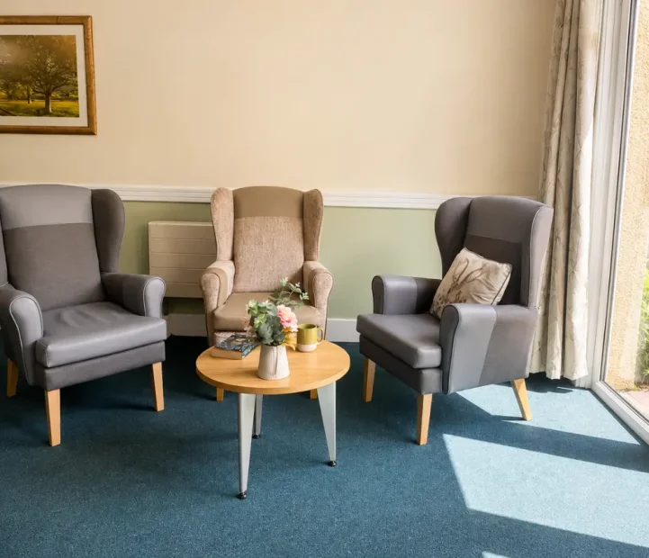 Comfortable lounge seating area at Oaktree care home in Yate, Bristol.