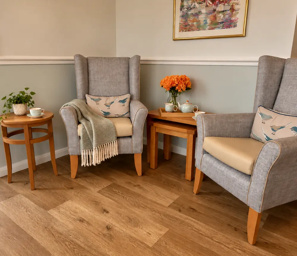 Comfortable lounge seating at Tenchley Manor residential and nursing care home in Chichester.
