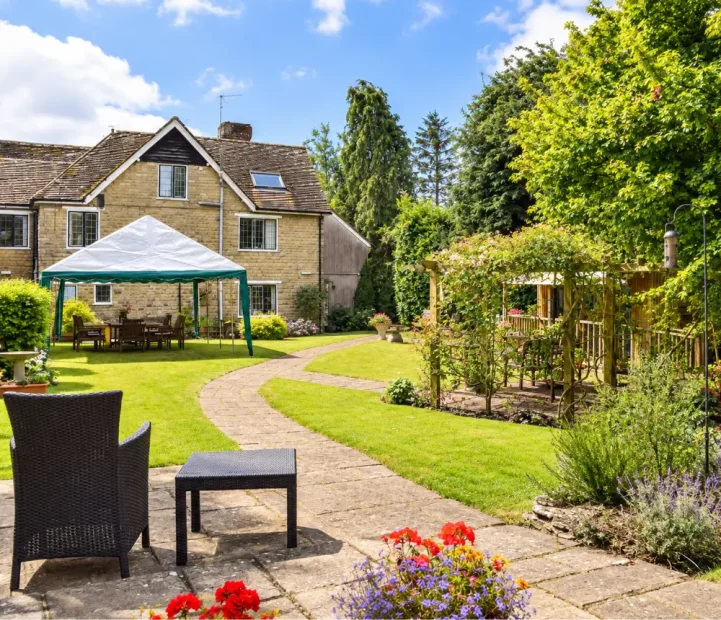 Landscaped gardens at The Malthouse care home