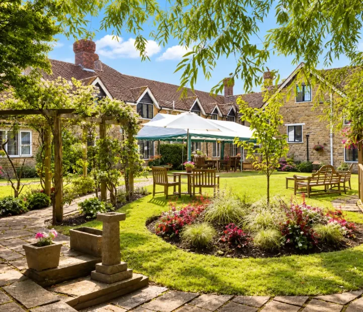 Courtyard garden at The Malthouse care home in Gillingham