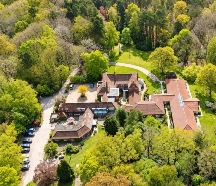 Aerial view of The Manor House care home grounds in North Walsham