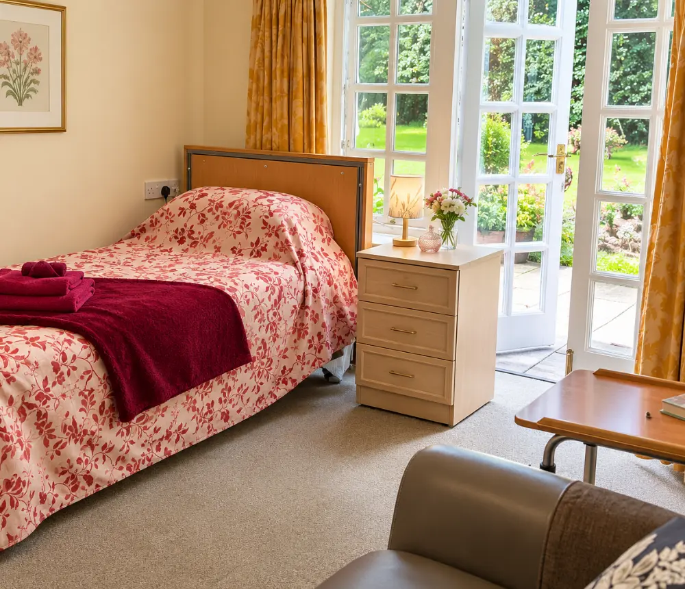 Bedroom with garden access at The Manor House care home