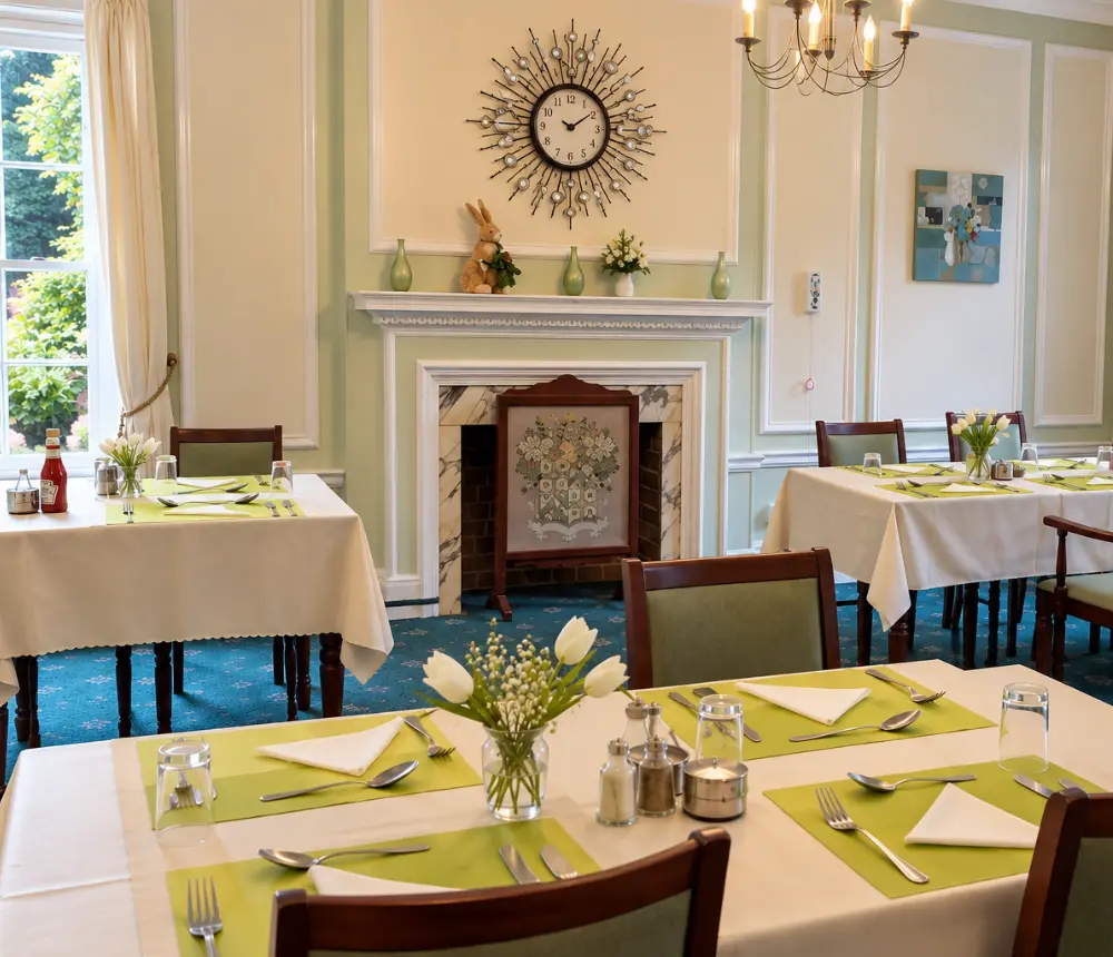 Dining room at The Manor House care home in North Walsham