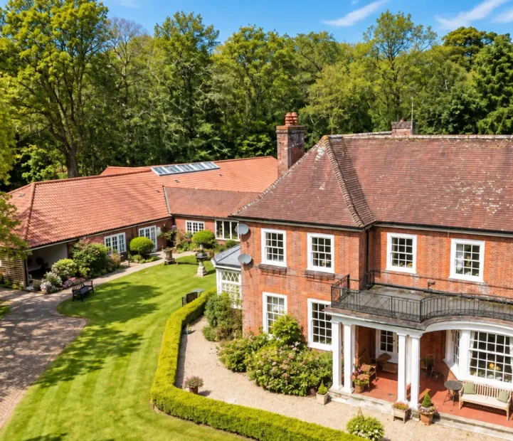 Aerial view of The Manor House care home and gardens in North Walsham