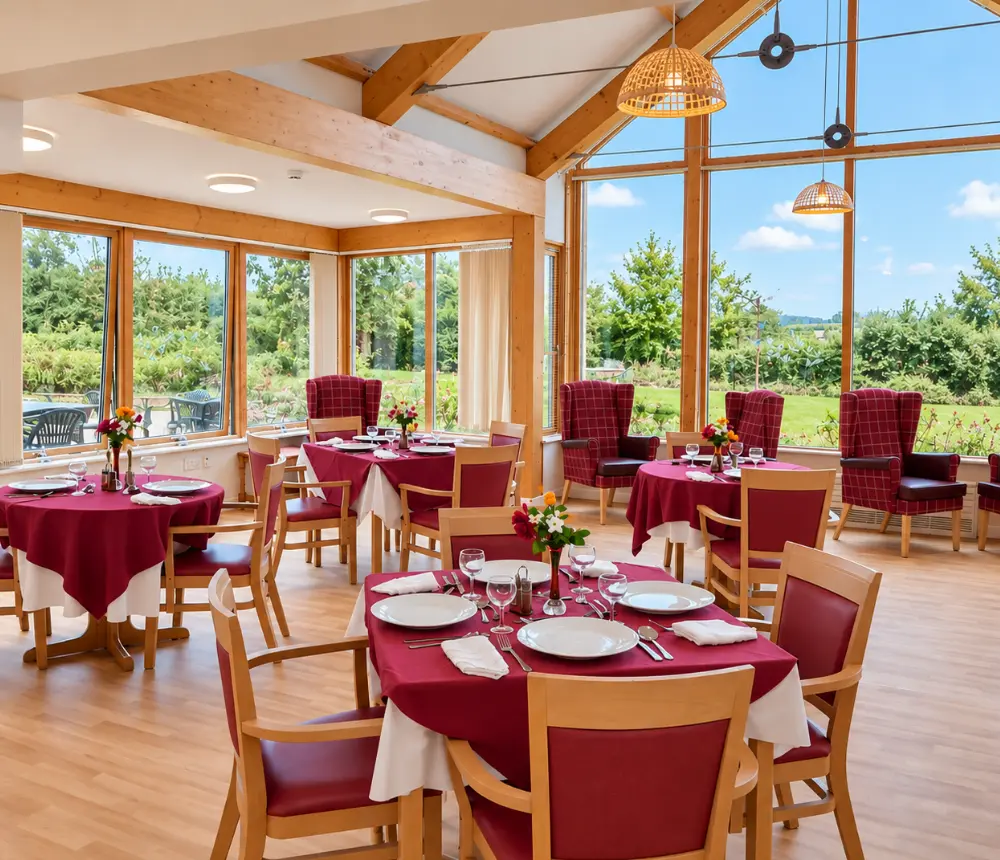 Dining room at The Old Vicarage residential care home in Sherborne, Dorset