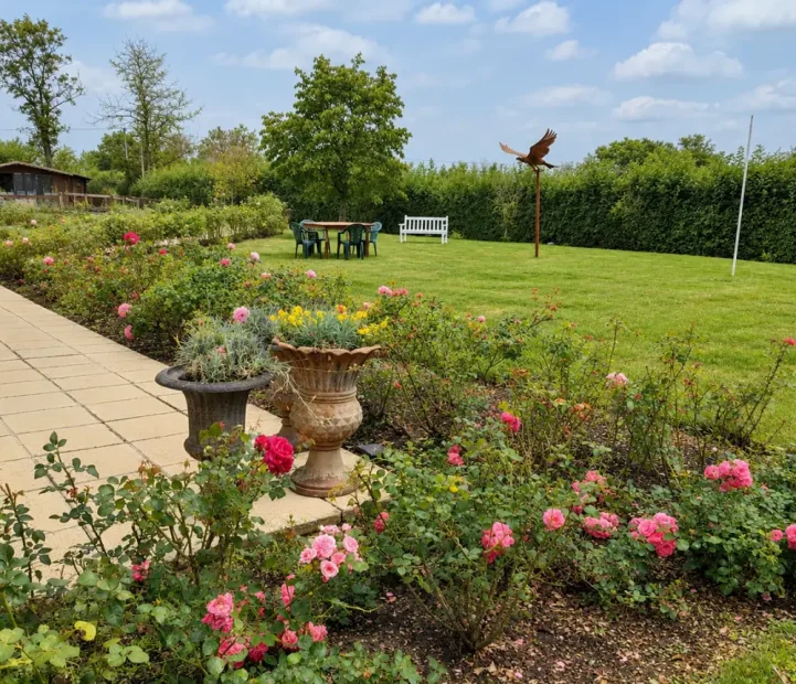 Rose garden at The Old Vicarage residential care home in Sherborne, Dorset