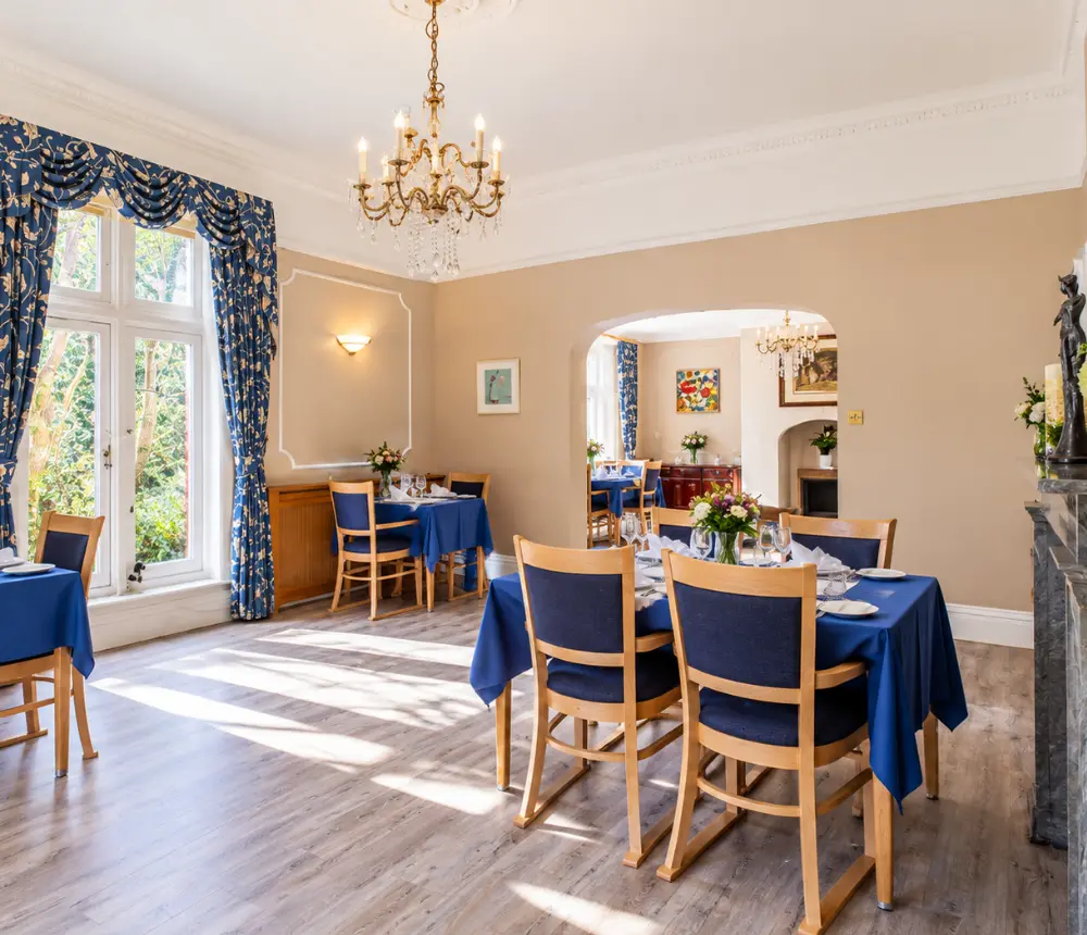 Dining room at Oaklands House care home in Southwold