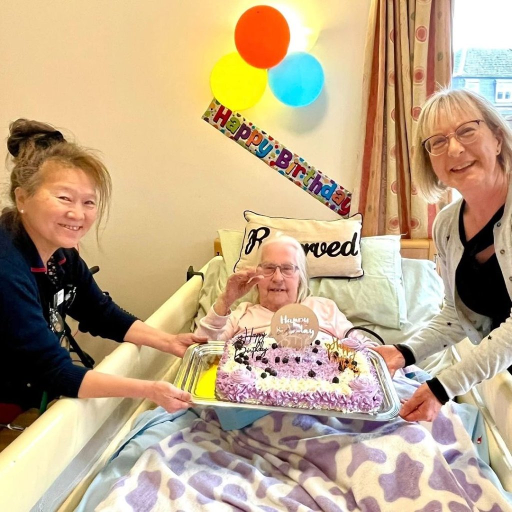 Double birthday celebration at Sovereign Lodge for residents Terry and Margaret
