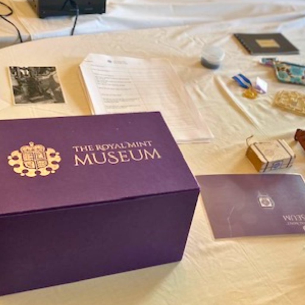 Royal Mint Museum Reminiscence Box used during the activity session at Uvedale Hall.