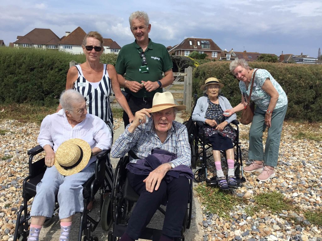 Albany Care Home residents enjoying their seaside visit to Tenchley Manor in Selsey